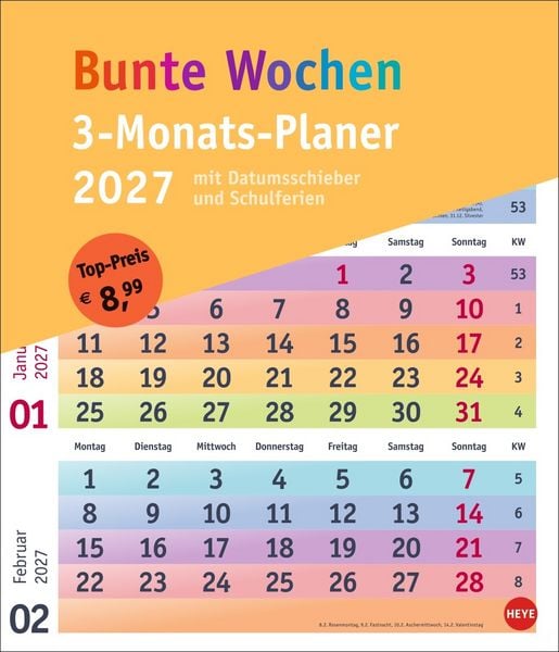 Produktbild: Bunte Wochen 3-Monatsplaner 2027
