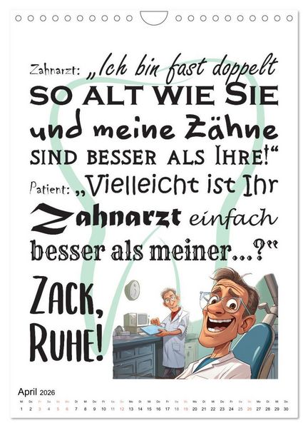 Produktbild: Zahnarztspr&uuml;che (Wandkalender 2026 DIN A4 hoch), CALVENDO Monatskalender