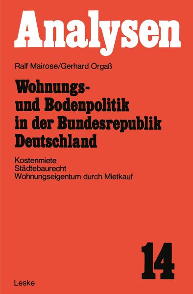Produktbild: Wohnungs- und Bodenpolitik in der Bundesrepublik Deutschland