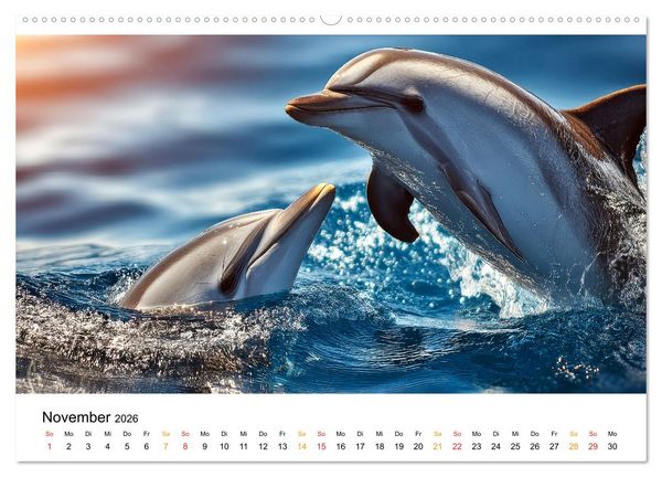 Produktbild: Delfine - Wellen K&uuml;nstler (hochwertiger Premium Wandkalender 2026 DIN A2 quer), Kunstdruck in Hochglanz