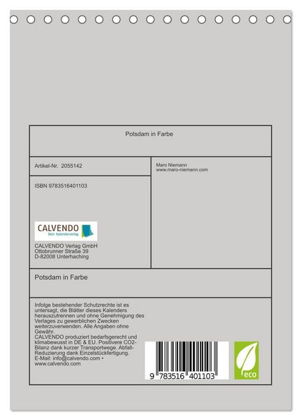 Produktbild: Potsdam in Farbe (Tischkalender 2026 DIN A5 hoch), CALVENDO Monatskalender