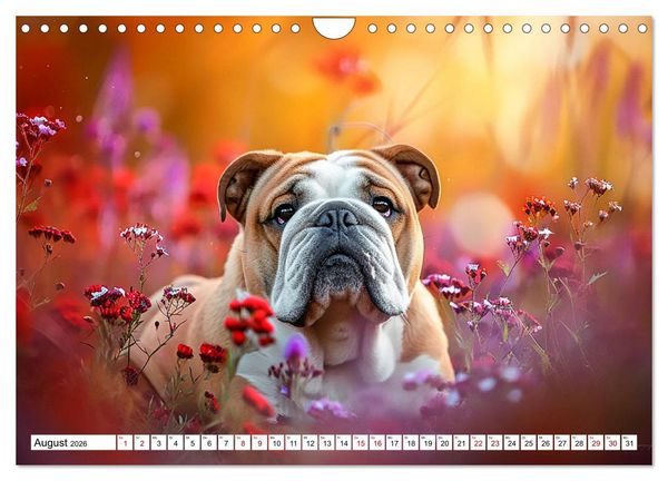 Produktbild: Englische Bulldoggen im Bl&uuml;tenmeer (Wandkalender 2026 DIN A4 quer), CALVENDO Monatskalender