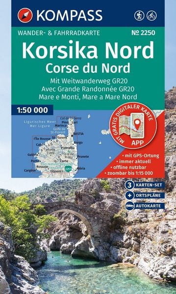 Produktbild: KOMPASS Wanderkarten-Set 2250 Korsika Nord, Corse du Nord, Weitwanderweg GR20 (3 Karten) 1:50.000