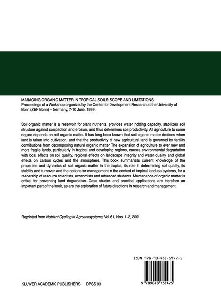 Produktbild: Managing Organic Matter in Tropical Soils: Scope and Limitations