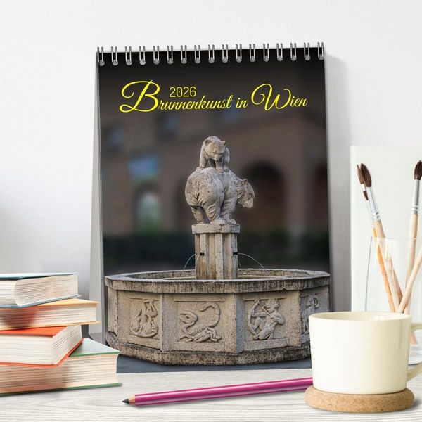 Produktbild: Brunnenkunst in Wien (Tischkalender 2026 DIN A5 hoch), CALVENDO Monatskalender