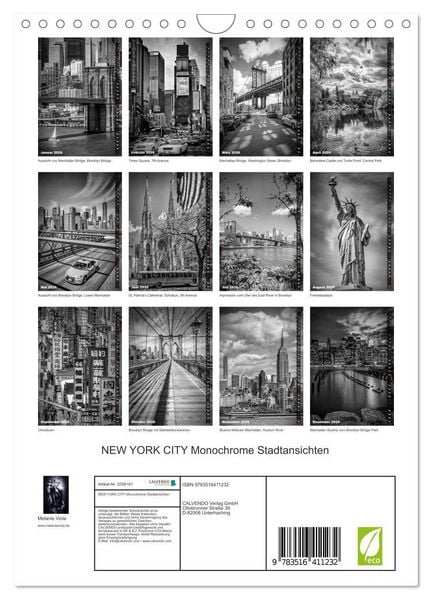 Produktbild: NEW YORK CITY Monochrome Stadtansichten (Wandkalender 2026 DIN A4 hoch), CALVENDO Monatskalender