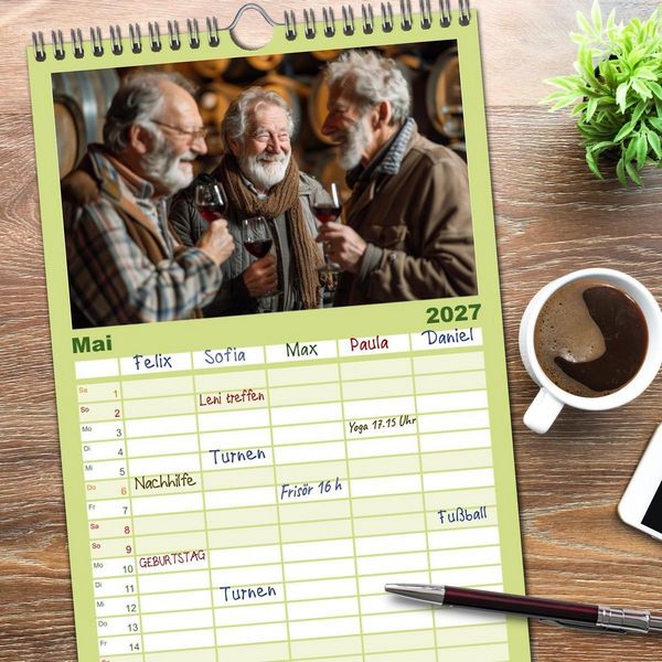Produktbild: Familienplaner 2027 - Wein begeistert mit 5 Spalten (Wandkalender, 21 x 45 cm) CALVENDO