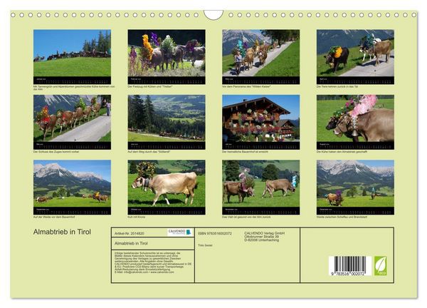 Produktbild: Almabtrieb in Tirol (Wandkalender 2026 DIN A3 quer), CALVENDO Monatskalender