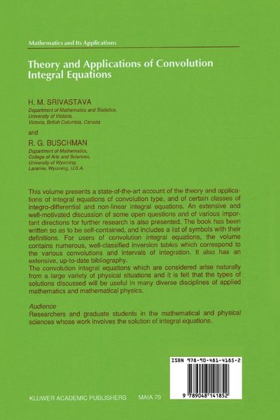 Produktbild: Theory and Applications of Convolution Integral Equations