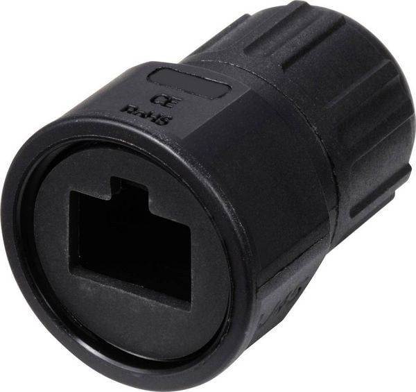 Produktbild: TRU COMPONENTS TC-E13T-MRJ-PRA06 Gerader RJ45-Kunststoffstecker IP67 (mit Gewinde) TC-13543624 Schwarz 1 St.