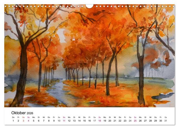 Produktbild: Mit Aquarellen durch das Jahr (Wandkalender 2026 DIN A3 quer), CALVENDO Monatskalender