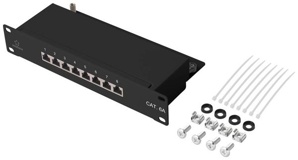 Produktbild: Renkforce RF-4870828 8 Port Netzwerk-Patchpanel 254mm (10\") CAT 6a 1 HE Best&uuml;ckt
