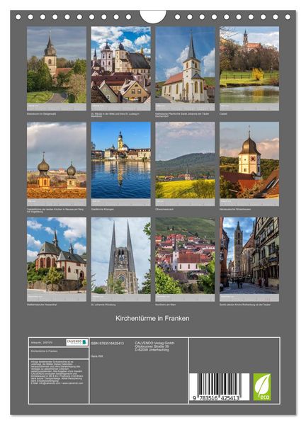 Produktbild: Kirchent&uuml;rme in Franken (Wandkalender 2026 DIN A4 hoch), CALVENDO Monatskalender
