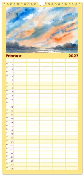 Produktbild: Familienplaner 2027 - Landschaft in Aquarell mit 5 Spalten (Wandkalender, 21 x 45 cm) CALVENDO