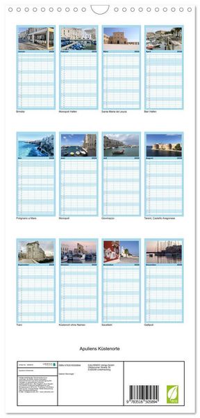 Produktbild: Familienplaner 2026 - Apuliens K&uuml;stenorte mit 5 Spalten (Wandkalender, 21 x 45 cm) CALVENDO