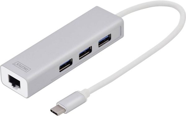 Digitus DA-70255 3+1 Port USB 3.2 Gen 1-Hub (USB 3.0) mit eingebautem Netzwerk-Anschluss Silber