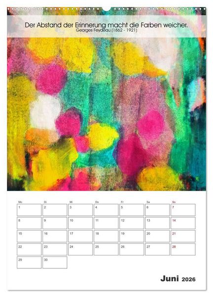 Produktbild: Farbenleuchten - Abstrakte Gouachemalerei mit Zitaten &uuml;ber die Farben (Wandkalender 2026 DIN A2 hoch), CALVENDO Monatskalender