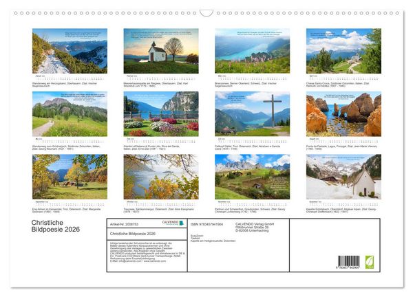 Produktbild: Christliche Bildpoesie 2026 (Wandkalender 2026 DIN A2 quer), CALVENDO Monatskalender