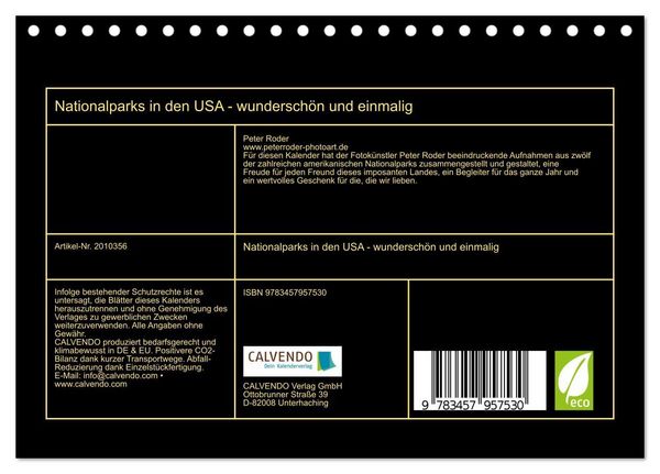 Produktbild: Nationalparks in den USA - wundersch&ouml;n und einmalig (Tischkalender 2026 DIN A5 quer), CALVENDO Monatskalender