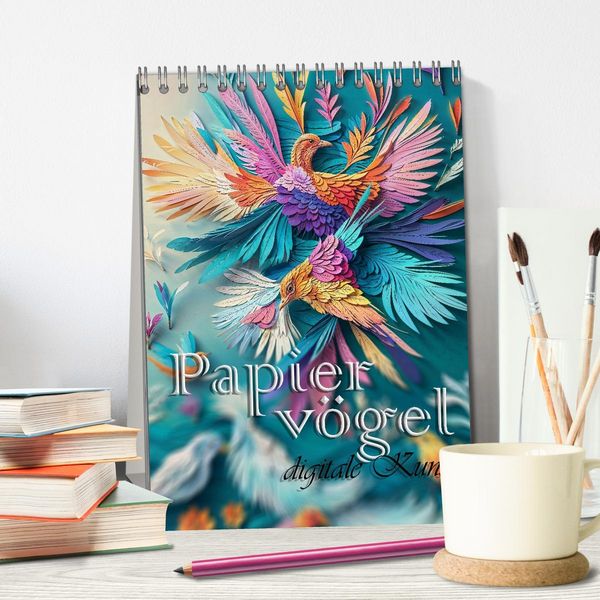 Produktbild: Papierv&ouml;gel - Digitale Kunst (Tischkalender 2026 DIN A5 hoch), CALVENDO Monatskalender