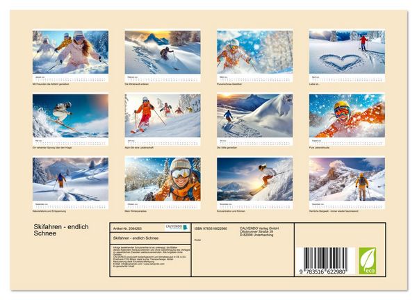 Produktbild: Skifahren - endlich Schnee (Wandkalender 2026 DIN A4 quer), CALVENDO Monatskalender
