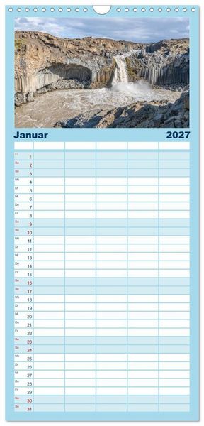 Produktbild: Familienplaner 2027 - Island - Gletscher, Wasserf&auml;lle, Hei&szlig;e Quellen mit 5 Spalten (Wandkalender, 21 x 45 cm) CALVENDO