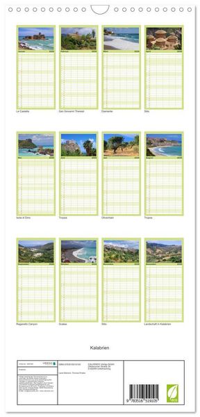 Produktbild: Familienplaner 2026 - Kalabrien mit 5 Spalten (Wandkalender, 21 x 45 cm) CALVENDO