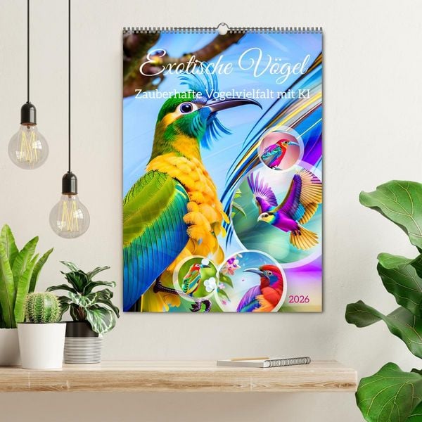 Produktbild: Exotische V&ouml;gel. Zauberhafte Vogelvielfalt mit KI (Wandkalender 2026 DIN A2 hoch), CALVENDO Monatskalender