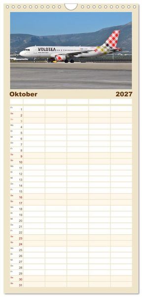 Produktbild: Familienplaner 2027 - Flugzeuge auf Europas Flugh&auml;fen mit 5 Spalten (Wandkalender, 21 x 45 cm) CALVENDO