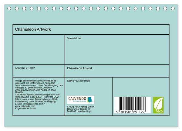 Produktbild: Cham&auml;leon Artwork (Tischkalender 2026 DIN A5 quer), CALVENDO Monatskalender