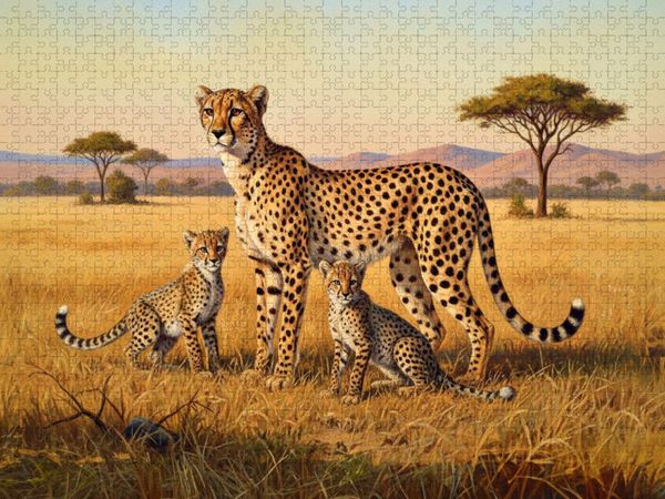 Produktbild: CALVENDO Puzzle Gem&auml;lde einer Geparden Familie | 1000 Teile Lege-Gr&ouml;&szlig;e 64x48cm Foto-Puzzle f&uuml;r gl&uuml;ckliche Stunden