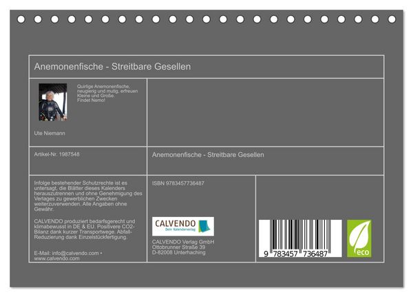 Produktbild: Anemonenfische - Streitbare Gesellen (Tischkalender 2026 DIN A5 quer), CALVENDO Monatskalender