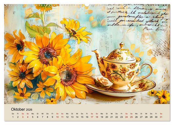 Produktbild: Shabby Chic Romantik - Vintage Tassen, Blumen und nostalgische Briefe (Wandkalender 2026 DIN A2 quer), CALVENDO Monatskalender