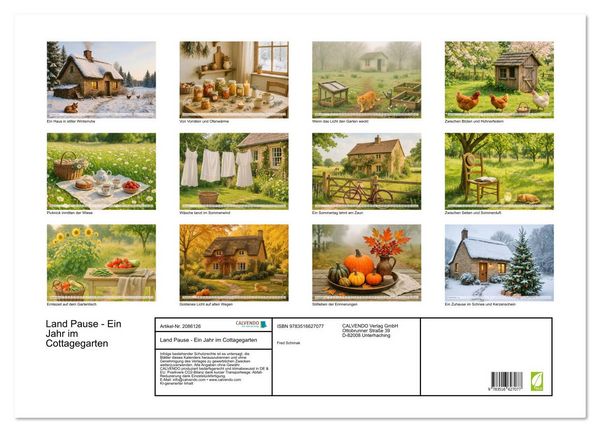 Produktbild: Land Pause - Ein Jahr im Cottagegarten (Wandkalender 2026 DIN A2 quer), CALVENDO Monatskalender