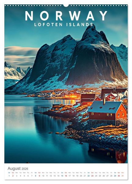 Produktbild: Lofoten Islands - Old School Poster Style (Wall Calendar 2026 DIN A2 portrait), CALVENDO 12 Month Wall Calendar