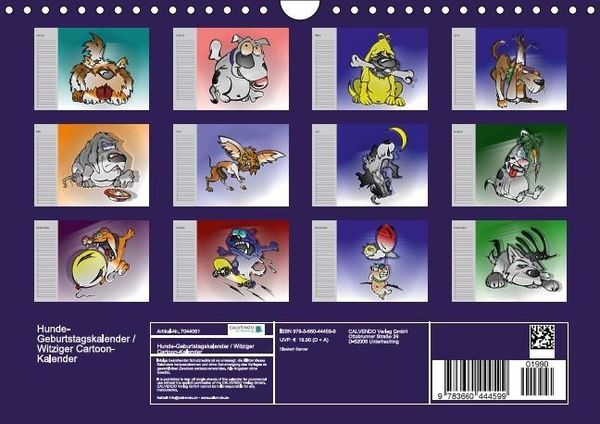 Produktbild: Hunde-Geburtstagskalender / Witziger Cartoon-Kalender (Wandkalender immerw&auml;hrend DIN A4 quer)