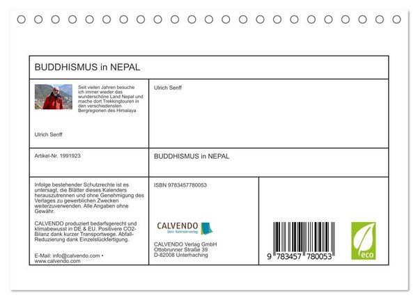 Produktbild: BUDDHISMUS in NEPAL (Tischkalender 2026 DIN A5 quer), CALVENDO Monatskalender
