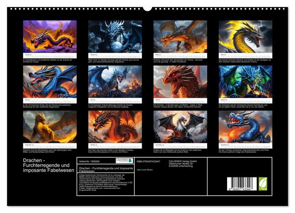 Produktbild: Drachen - Furchterregende und imposante Fabelwesen (hochwertiger Premium Wandkalender 2026 DIN A2 quer), Kunstdruck in Hochglanz