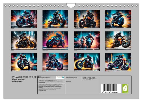 Produktbild: DYNAMIC STREET SCENES AI-generated motorbikes (Wall Calendar 2026 DIN A4 landscape), CALVENDO 12 Month Wall Calendar