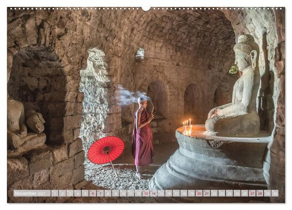 Produktbild: IM REICH DES BUDDHA - DER ROTE SCHIRM (Wandkalender 2027 DIN A2 quer), CALVENDO Monatskalender