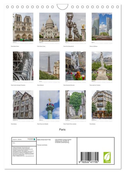 Produktbild: Paris (Wandkalender 2026 DIN A4 hoch), CALVENDO Monatskalender