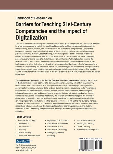 Produktbild: Handbook of Research on Barriers for Teaching 21st-Century Competencies and the Impact of Digitalization