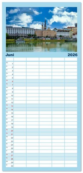 Produktbild: Familienplaner 2026 - Die sch&ouml;ne blaue Donau mit 5 Spalten (Wandkalender, 21 x 45 cm) CALVENDO