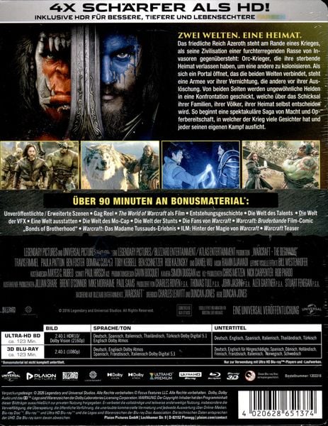 Produktbild: Warcraft: The Beginning - Steelbook (4K-UHD+Blu-ray+3D-Blu-ray)