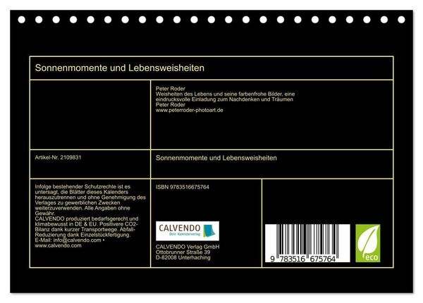 Produktbild: Sonnenmomente und Lebensweisheiten (Tischkalender 2026 DIN A5 quer), CALVENDO Monatskalender