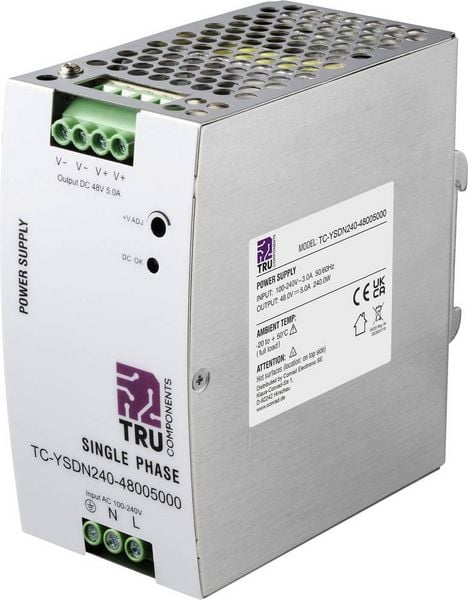 Produktbild: TRU COMPONENTS TC-13807996 Hutschienen-Netzteil (DIN-Rail) 48 V/DC 5 A 240 W Anzahl Ausg&auml;nge:1 x Inhalt 1 St.