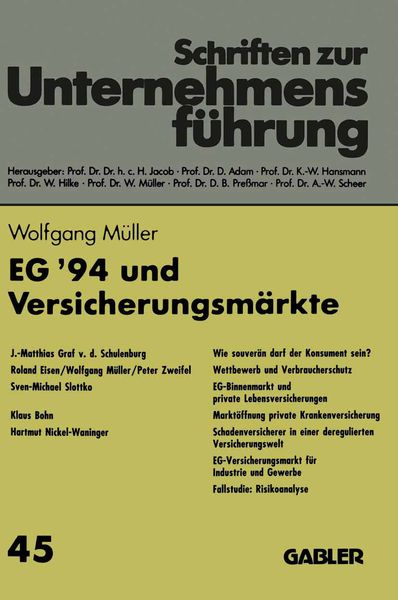EG ’94 und Versicherungsmärkte, Taschenbuch von , Betriebswirtschaftlicher Verlag Gabler, 9783409179171