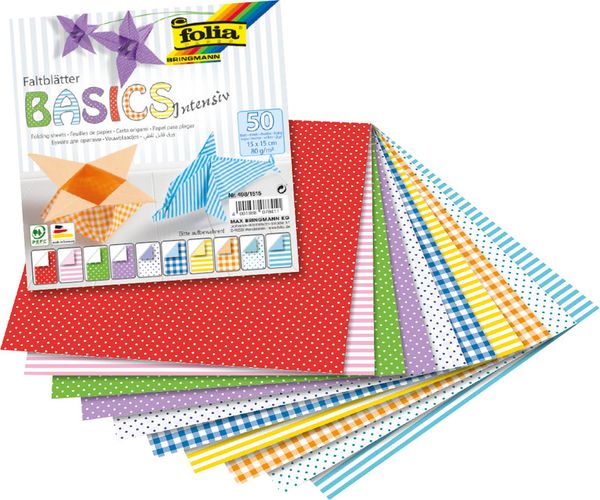 Produktbild: Folia  Faltbl&auml;tter BASIC INTENSIV 80g/m&sup2;, 15x15cm, 50 Blatt, 10 Motive sortiert