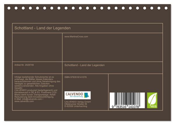 Produktbild: Schottland - Land der Legenden (Tischkalender 2026 DIN A5 quer), CALVENDO Monatskalender