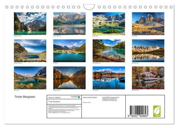 Produktbild: Tiroler Bergseen (Wandkalender 2026 DIN A4 quer), CALVENDO Monatskalender